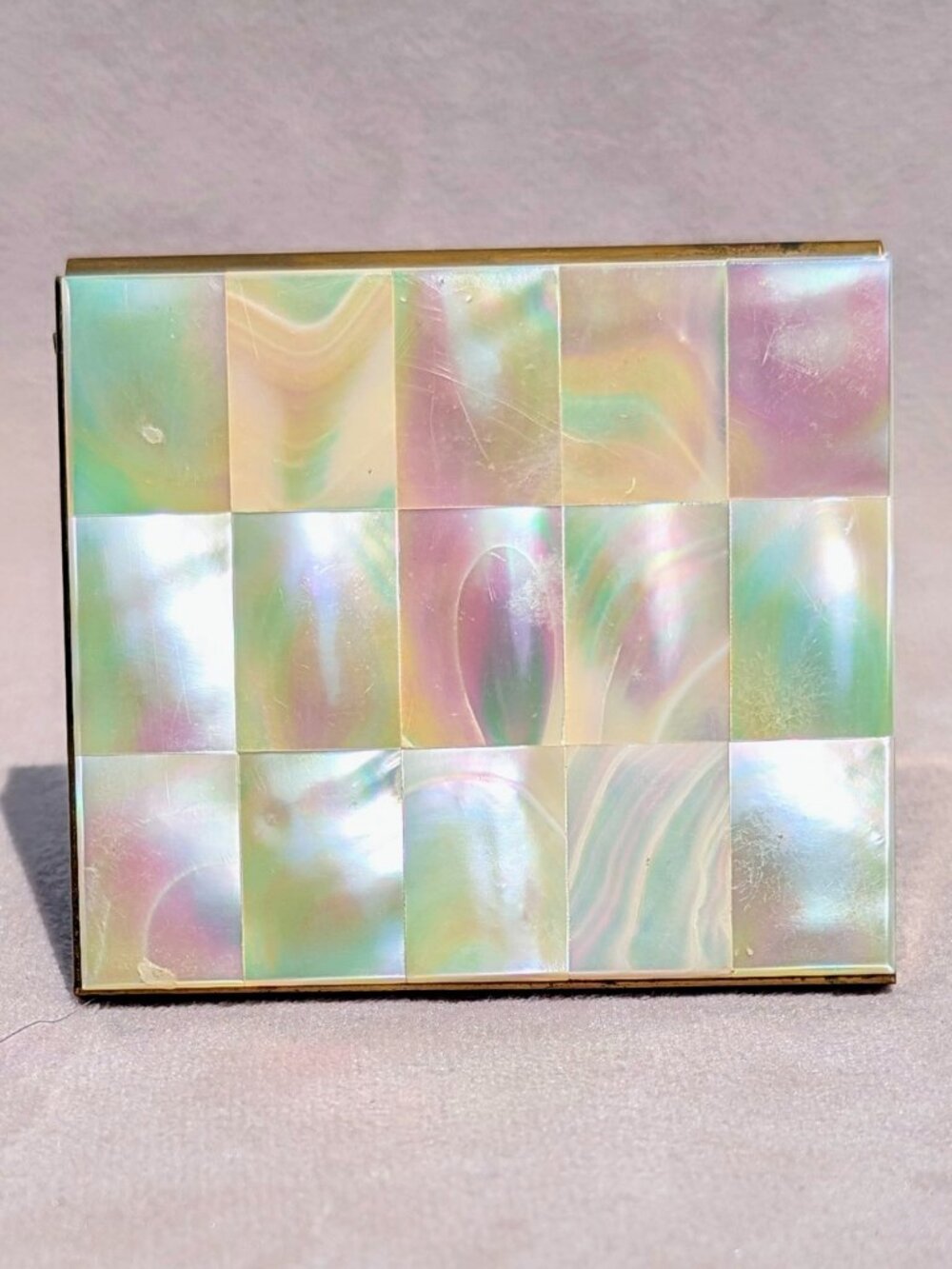 Empty Mother of Pearl Compact - Mid-Century Mosaic Powder Case - Vintage